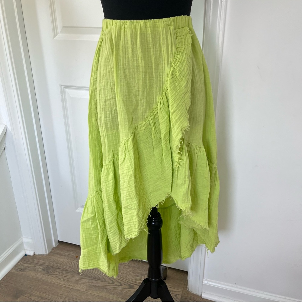 Flouncy Lime Green Gauze Midi Skirt